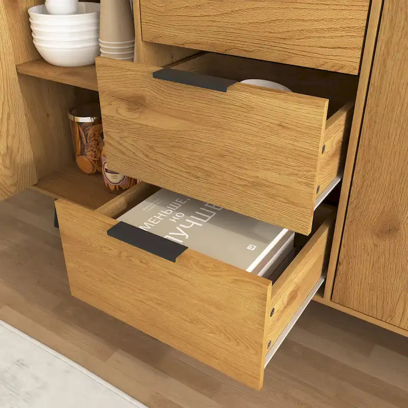 Modern Sideboard Buffet Cabinet – 2 Doors, 3 Drawers & Storage Shelves
