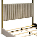 Queen Linen Canopy Bed with Upholstered Headboard & Metal Frame