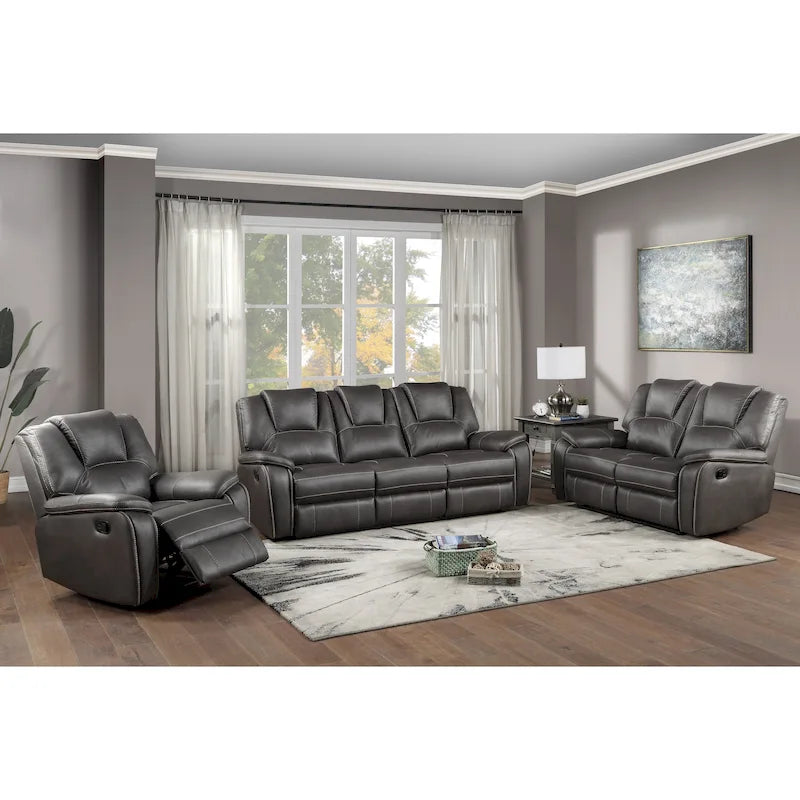 Faux Leather Manual Reclining 3-Piece Sofa Set | Sofa, Loveseat & Recliner