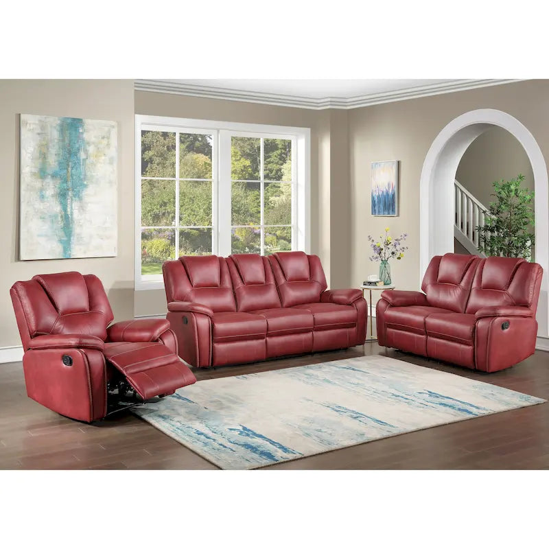 Faux Leather Manual Reclining 3-Piece Sofa Set | Sofa, Loveseat & Recliner