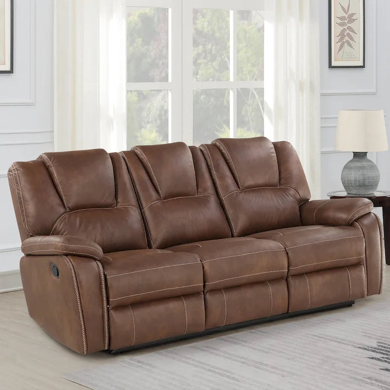 Faux Leather Manual Reclining 3-Piece Sofa Set | Sofa, Loveseat & Recliner