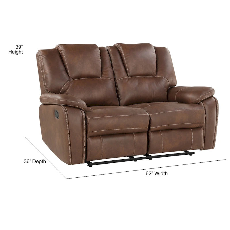 Faux Leather Manual Reclining 3-Piece Sofa Set | Sofa, Loveseat & Recliner