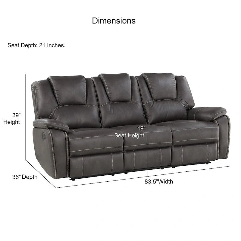 Faux Leather Manual Reclining 3-Piece Sofa Set | Sofa, Loveseat & Recliner