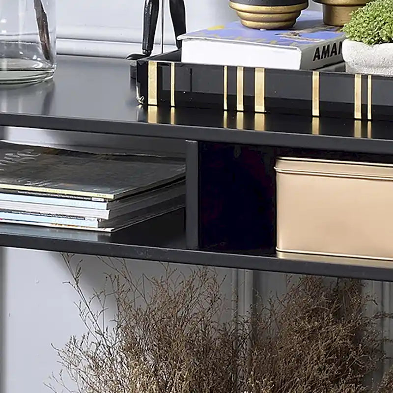 Glam 48-Inch Steel Console Table with 3 Shelves – Black