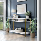 Glam 48-Inch Steel Console Table with 3 Shelves – Black