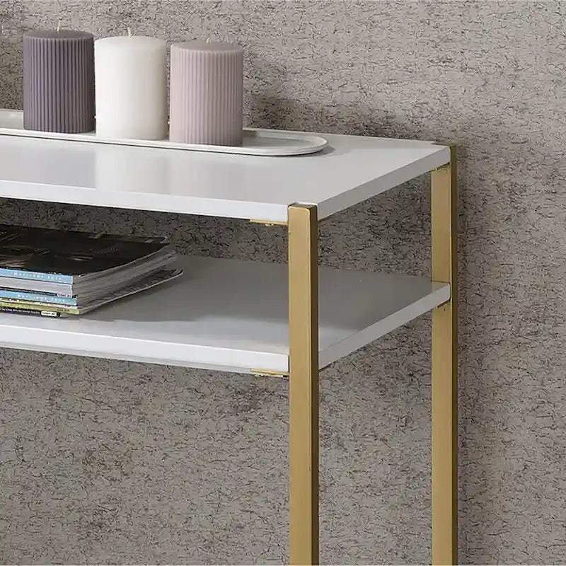 Glam 48-Inch Steel Console Table with 3 Shelves – Black