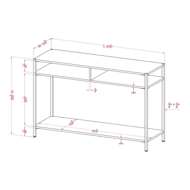 Glam 48-Inch Steel Console Table with 3 Shelves – Black