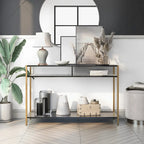 Glam 48-Inch Steel Console Table with 3 Shelves – Black