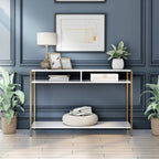 Glam 48-Inch Steel Console Table with 3 Shelves – Black