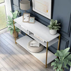 Glam 48-Inch Steel Console Table with 3 Shelves – Black