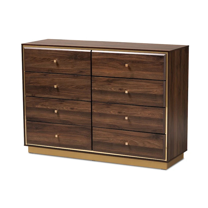 Modern 8-Drawer Wood Dresser with Metal Base – Contemporary Bedroom