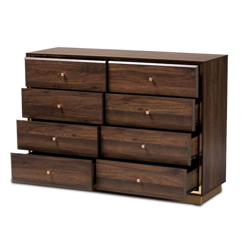 Modern 8-Drawer Wood Dresser with Metal Base – Contemporary Bedroom