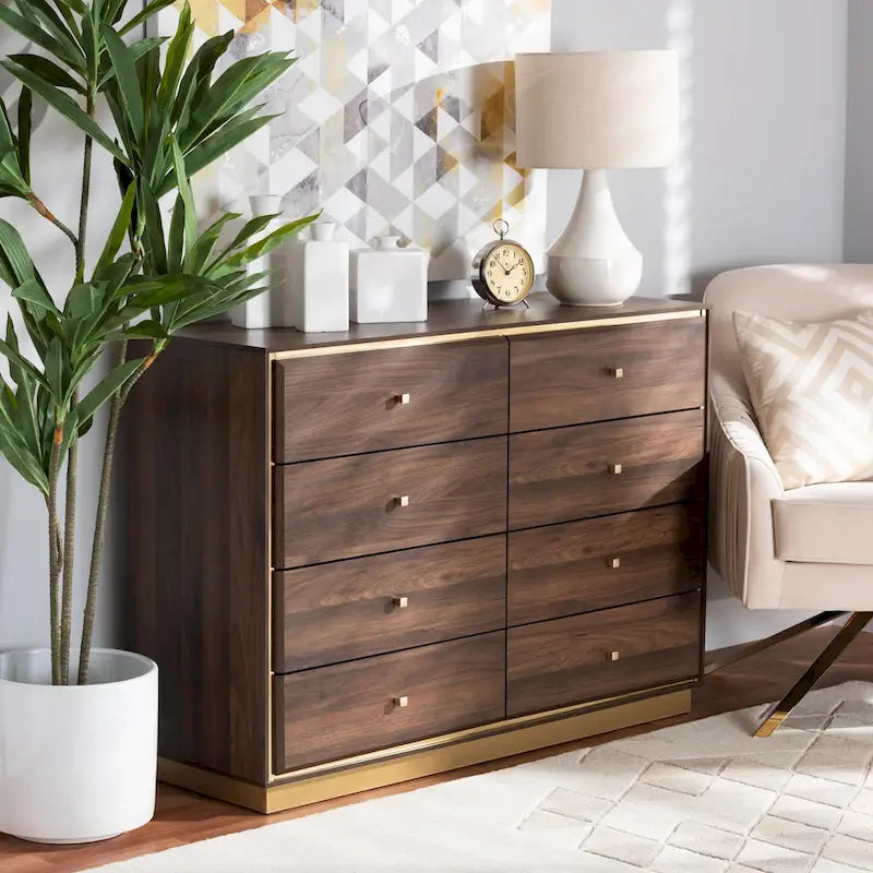 Modern 8-Drawer Wood Dresser with Metal Base – Contemporary Bedroom