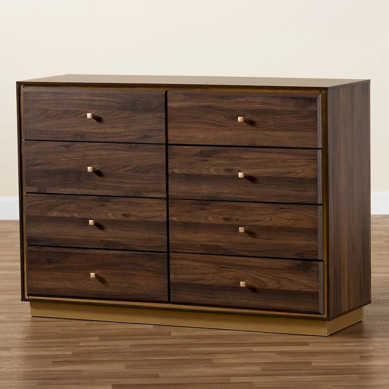 Modern 8-Drawer Wood Dresser with Metal Base – Contemporary Bedroom