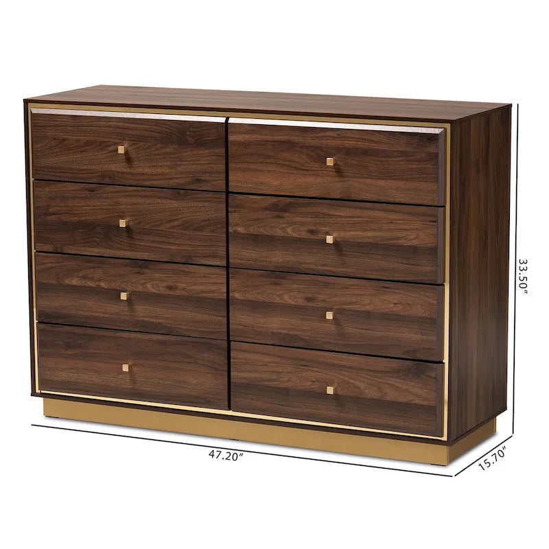 Modern 8-Drawer Wood Dresser with Metal Base – Contemporary Bedroom