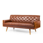 Mid-Century Tufted Sofa with Accent Pillows – Retro Living Room