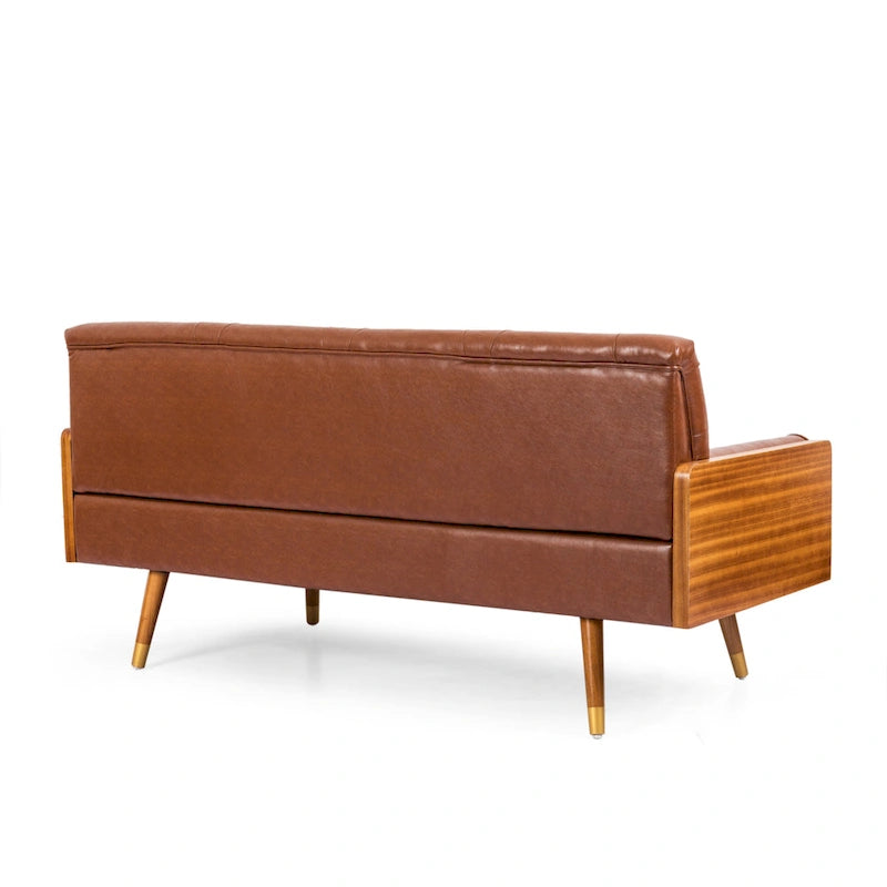 Mid-Century Tufted Sofa with Accent Pillows – Retro Living Room