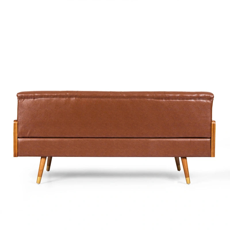 Mid-Century Tufted Sofa with Accent Pillows – Retro Living Room
