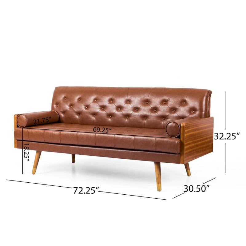 Mid-Century Tufted Sofa with Accent Pillows – Retro Living Room