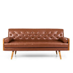 Mid-Century Tufted Sofa with Accent Pillows – Retro Living Room