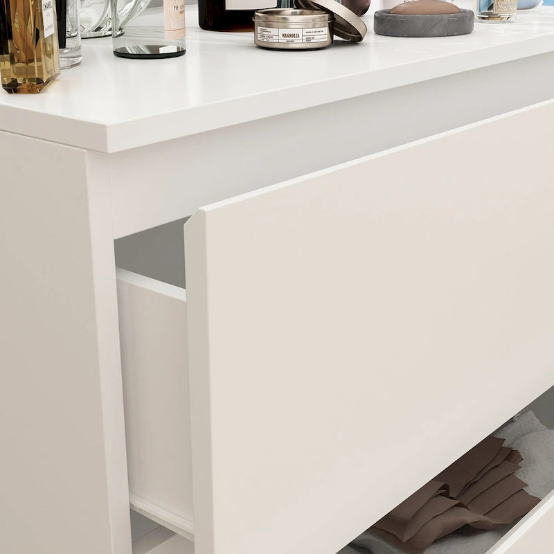 White 59-Inch Double Dresser with 6 Drawers – Bedroom Storage