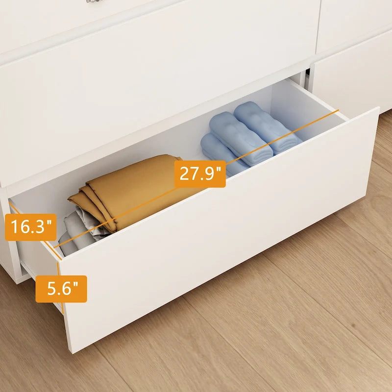 White 59-Inch Double Dresser with 6 Drawers – Bedroom Storage