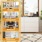 White 59-Inch Double Dresser with 6 Drawers – Bedroom Storage