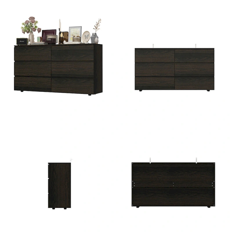 White 59-Inch Double Dresser with 6 Drawers – Bedroom Storage