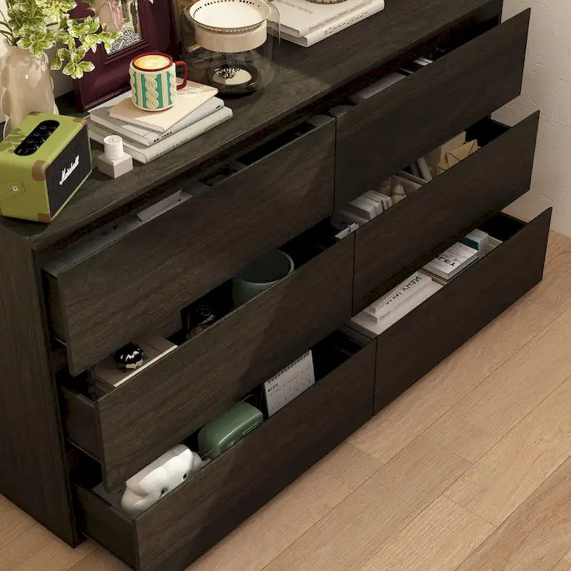 White 59-Inch Double Dresser with 6 Drawers – Bedroom Storage