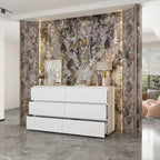 White 59-Inch Double Dresser with 6 Drawers – Bedroom Storage