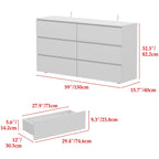 White 59-Inch Double Dresser with 6 Drawers – Bedroom Storage
