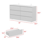 White 59-Inch Double Dresser with 6 Drawers – Bedroom Storage