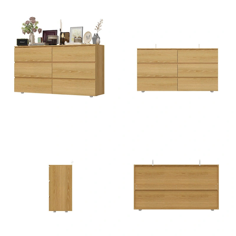 White 59-Inch Double Dresser with 6 Drawers – Bedroom Storage
