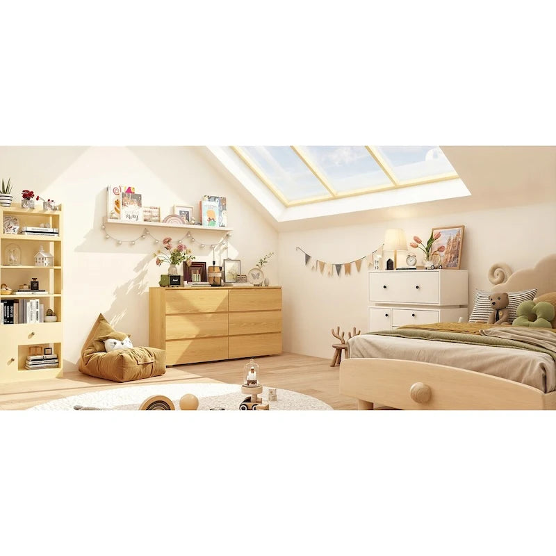 White 59-Inch Double Dresser with 6 Drawers – Bedroom Storage