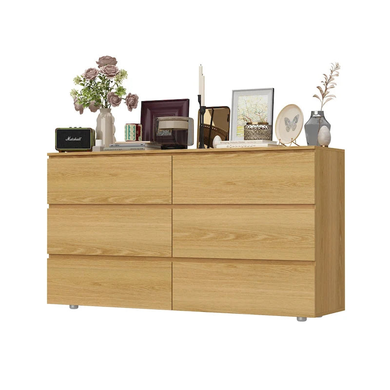 White 59-Inch Double Dresser with 6 Drawers – Bedroom Storage