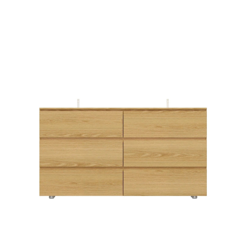 White 59-Inch Double Dresser with 6 Drawers – Bedroom Storage