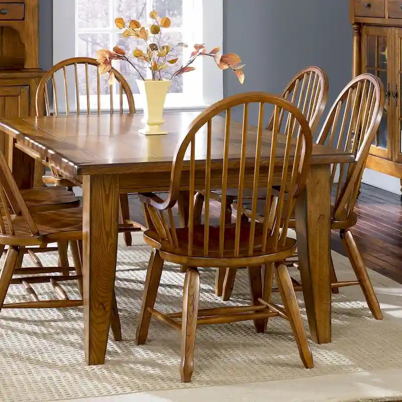 Rustic Oak 5-Piece Bow Back Rectangular Dinette Set – 44x108 Inch