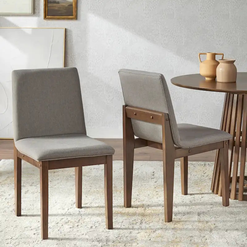 Mid-Century Modern Upholstered Dining Chairs Set of 2 | Solid Rubberwood | Walnut or Black