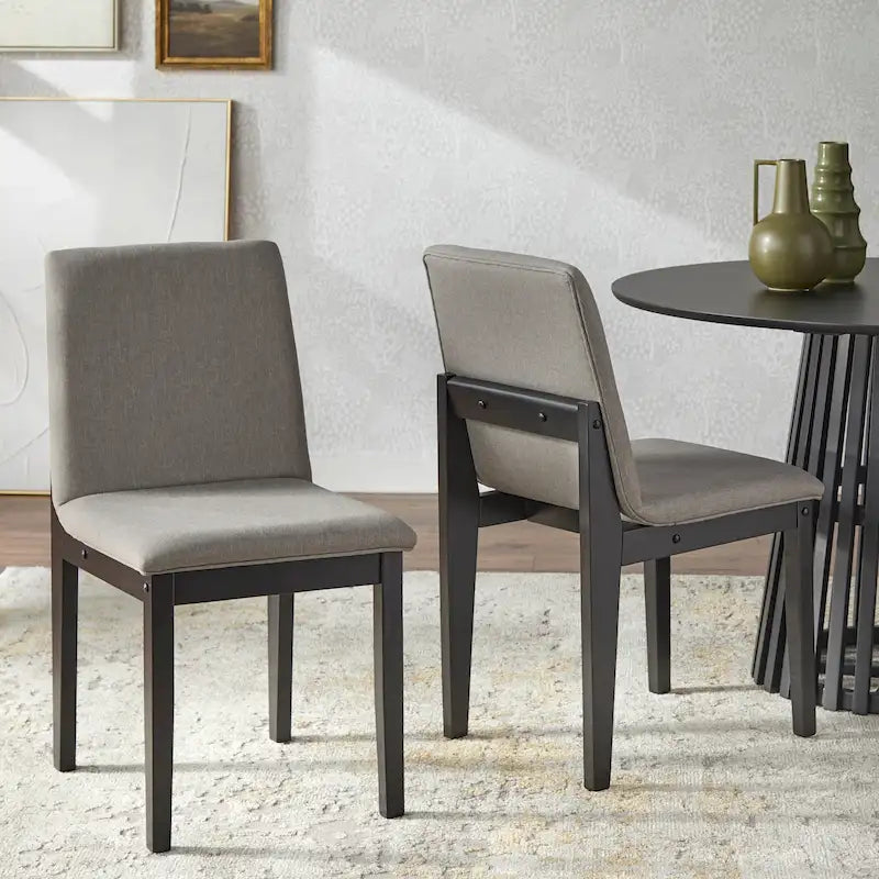 Mid-Century Modern Upholstered Dining Chairs Set of 2 | Solid Rubberwood | Walnut or Black