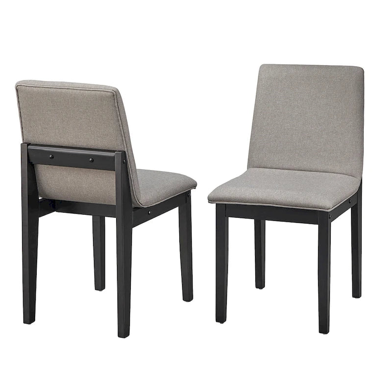 Mid-Century Modern Upholstered Dining Chairs Set of 2 | Solid Rubberwood | Walnut or Black