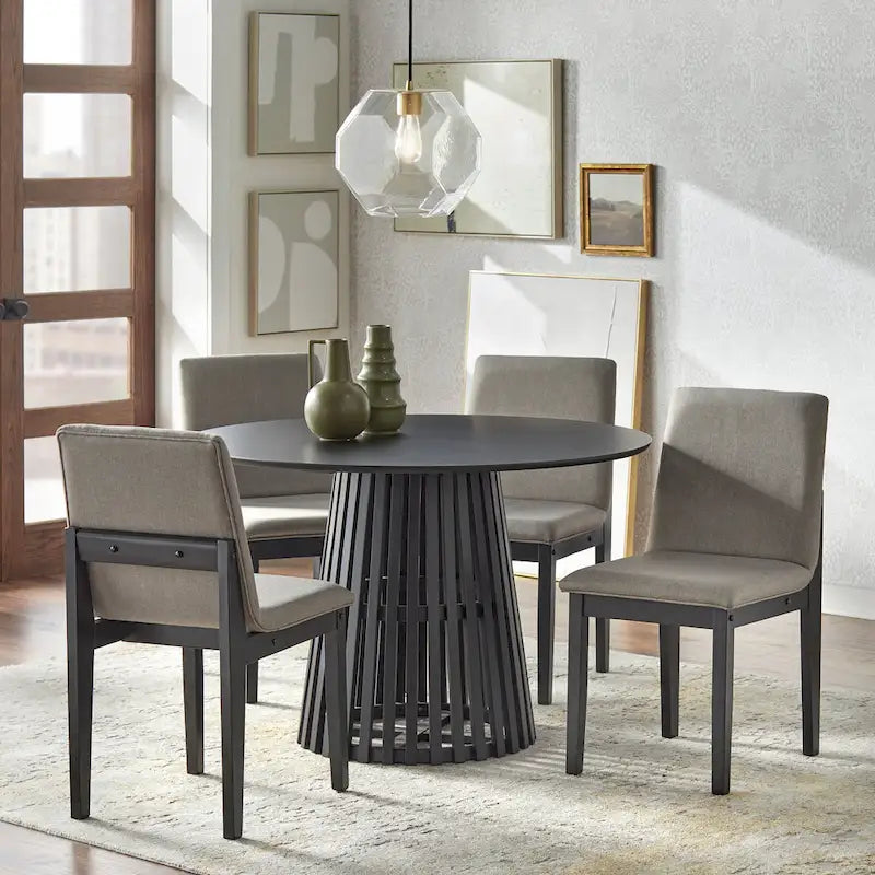 Mid-Century Modern Upholstered Dining Chairs Set of 2 | Solid Rubberwood | Walnut or Black
