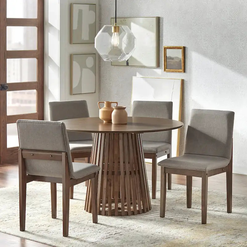 Mid-Century Modern Upholstered Dining Chairs Set of 2 | Solid Rubberwood | Walnut or Black