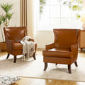 Mid-Century Modern Wingback Vegan Leather Armchair, Ergonomic, Set of 2