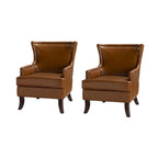 Mid-Century Modern Wingback Vegan Leather Armchair, Ergonomic, Set of 2