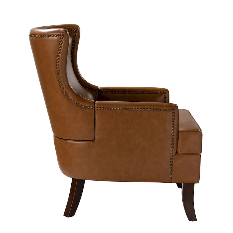 Mid-Century Modern Wingback Vegan Leather Armchair, Ergonomic, Set of 2