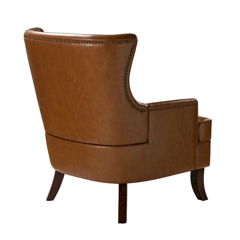 Mid-Century Modern Wingback Vegan Leather Armchair, Ergonomic, Set of 2