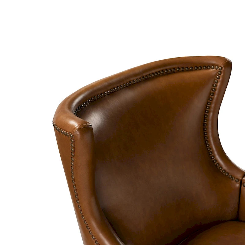 Mid-Century Modern Wingback Vegan Leather Armchair, Ergonomic, Set of 2