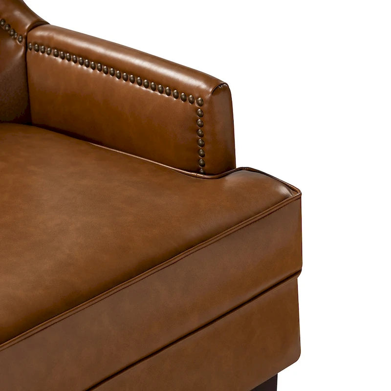 Mid-Century Modern Wingback Vegan Leather Armchair, Ergonomic, Set of 2