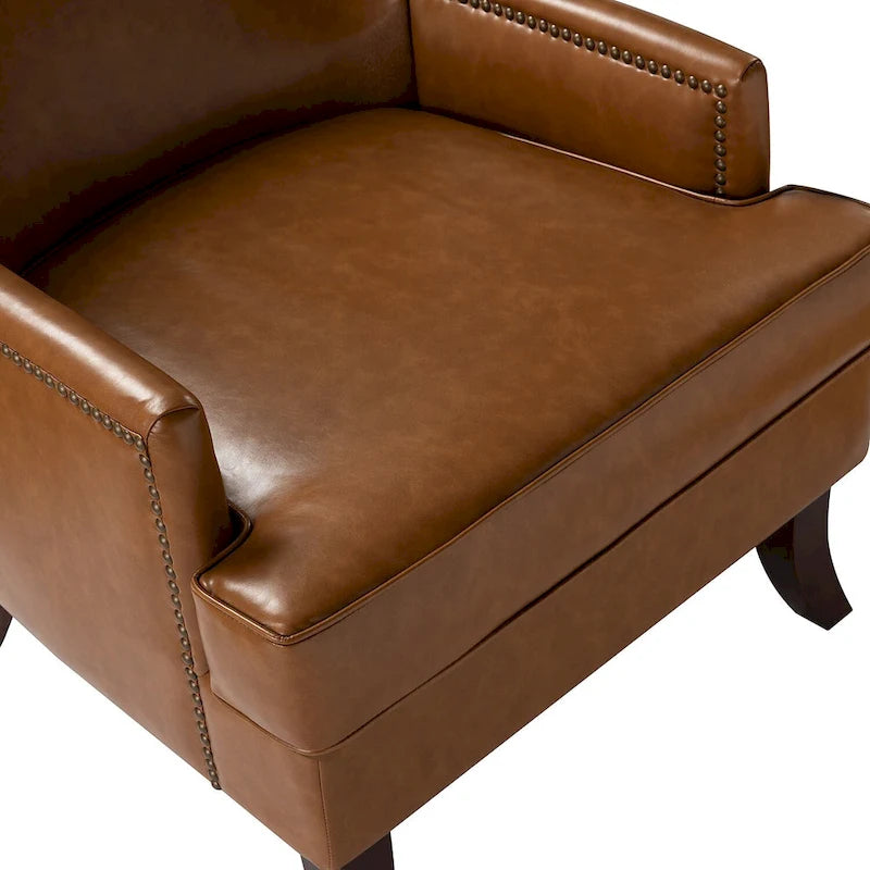 Mid-Century Modern Wingback Vegan Leather Armchair, Ergonomic, Set of 2