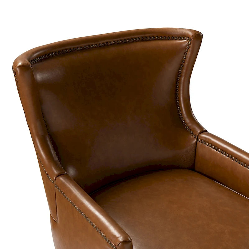 Mid-Century Modern Wingback Vegan Leather Armchair, Ergonomic, Set of 2